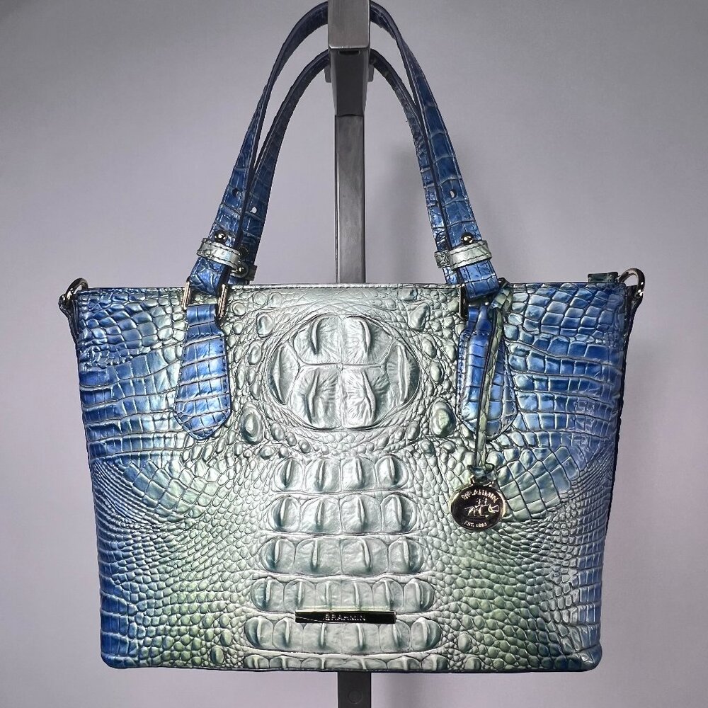 NWT BRAHMIN Mini Misha Haven Ombre‎ Melbourne Croc Leather Hand Bag Teal/Blue